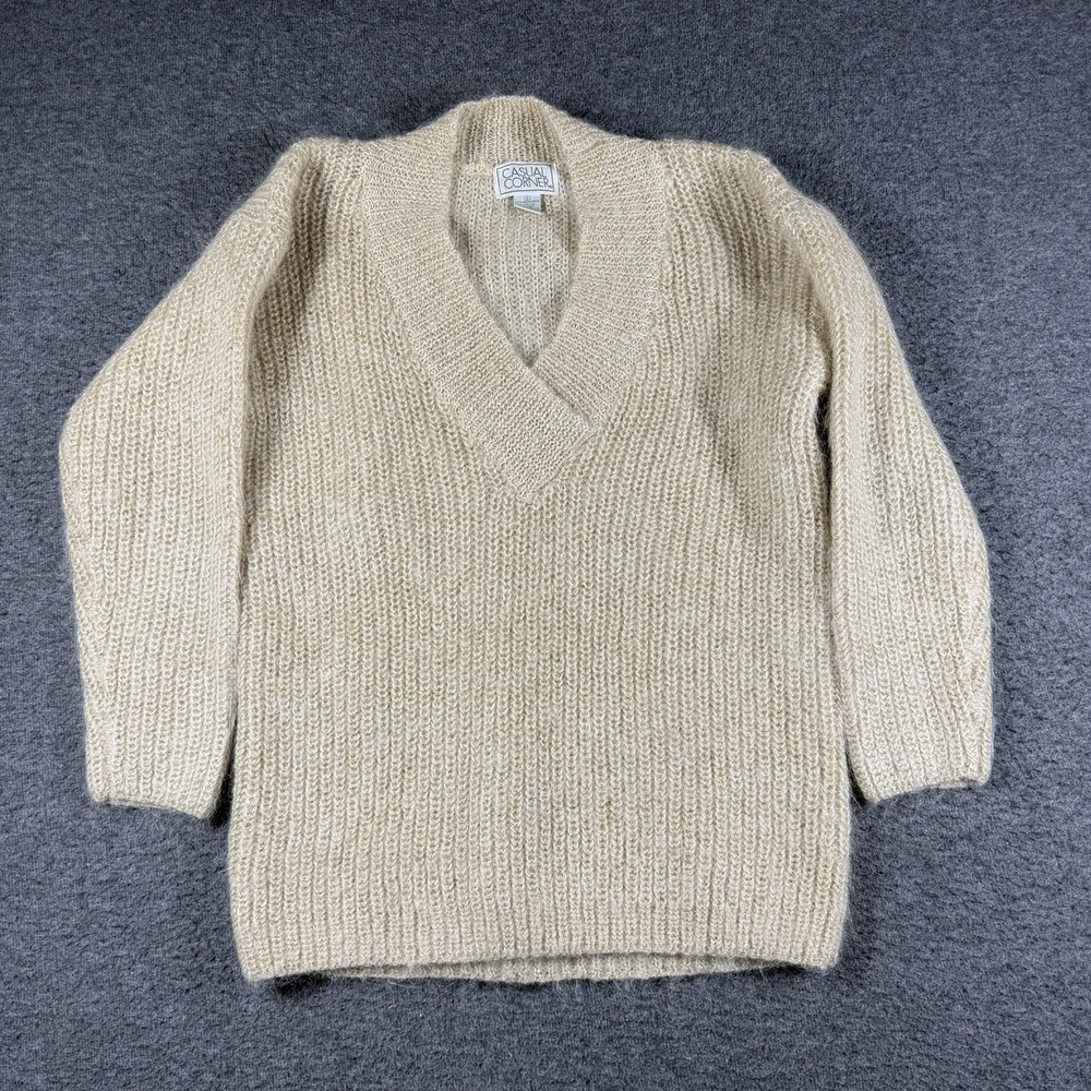 Vintage Casual Corner Mohair Blend Sweater Tunic Womens Small S Ivory Gold